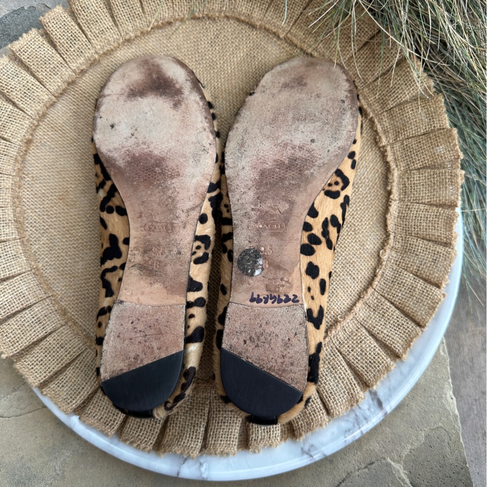 Vintage Coach Calf Hair Leopard Print Leather Ballet Flats Size 9.5 black bow - Picture 7 of 8
